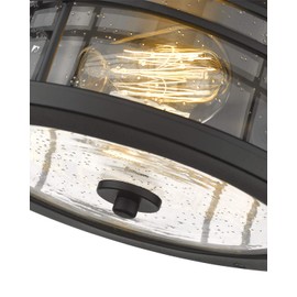 Zeyu Flush Mount Ceiling Light, 2-Light Farmhouse Semi Ceiling Light Fixture for Kitchen Hallway 12 Inch, Black Finish with Seeded Glass, ZW01-F BK