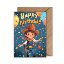 WBdesignz Cowboy Birthday Card with Envelope - Children's Birthday Card Boys "Happy Birthday Greeting Card for Birthday Boy (A6)