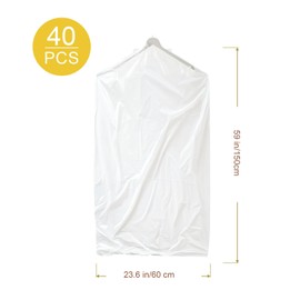 40 Pack Clear Garment Bags for Clothes, Gretchin,(Set of 40, 60x150cm), Clear Clothes Covers Plastic Garment Bags Dry Cleaner Bags Plastic Clear Dry Cleaning Bags for Hanging Clothes Storage