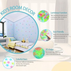 Glow in The Dark Stars for Ceiling, 200Pcs Colorful 3D Glowing Star and Moon for Toddler Bedroom, Room Decor,Wall Stickers,Stocking Stuffers for Kids,Gift for Boy Girl Kids(Includes Adhesive Stickers)