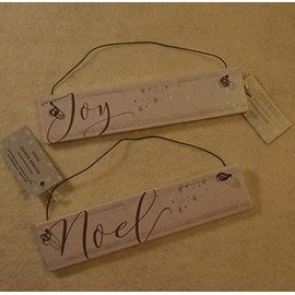 Hobby Lobby Noel & Joy Wood Tree Ornaments with Wire Hanger - Set of 2