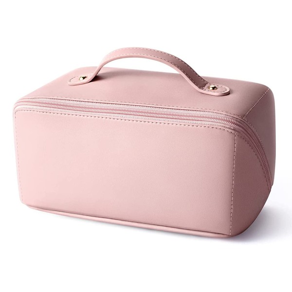 Luvtoo PU Portable Travel Cosmetic Storage Bag, Large Capacity Bag, Waterproof Storage Bag, Multifunctional Cosmetic Bag for Women Girl Pink Normal+Pink Normal