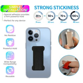 WUOJI Phone Grip Holder for Hand, Universal Finger Strap Phone Holder, Finger Selfie Grip Compatible with Most Smartphones (Black Blue) -2Pack