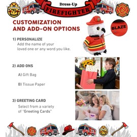 DolliBu Owl Firefighter Stuffed Animal with Name Personalization - Big Eye Owl Bird with Red Fireman Hat with Fire Department Patch, Cute Fire Fighter Doll Plush Toy for Kids - 8.5 Inch