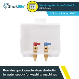 SharkBite 1/2 Inch x 3/4 Inch MHT Washing Machine Outlet Box, Crimp Connections Brass Plumbing Fittings, PEX Pipe, Copper, CPVC, 25739