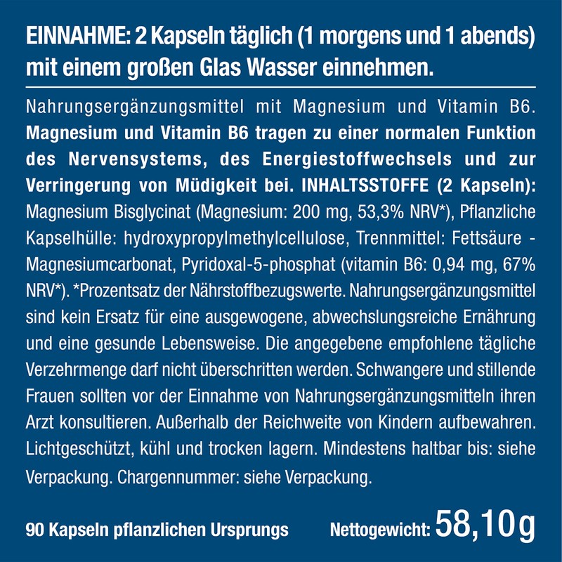 Magnesium Glycinate + Vitamin B6 | Optimal Bioavailability | 1.5
