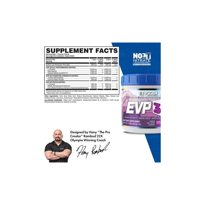 Suplemento en polvo Evogen Pre Entreno sabor grape cotton candy