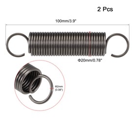 TOP-VIGOR 2Pcs Extension Compressed Spring, 2mm Wire Dia, 20mm OD, 100mm Free Length Durable Steel Compression Springs, Small Dual Hook Extended Tension Springs