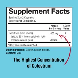 Happi Mi Nutrition Colostrum Capsules 1000mg Per Serving - US Sourced, 25% Immunoglobulin for Immune Support & Gut Health, 60 Capsules, 30 Servings