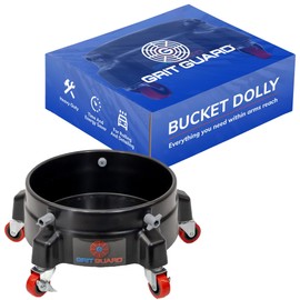 Grit Guard GRIT GUARD Bucket Dolly with Wheels - Rolling Detailing Wash Bucket with 5 Wheels and 2 Locking Casters Compatible with 2.5, 4, 5 and 6 Gallon Buckets (Black, 2" Red Casters)