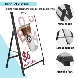 A Frame Sign Heavy-Duty 24x36 Inch Sandwich Board Sidewalk Sign Poster Stand Outdoor Portable Folding A-Frame Suitable for Store Advertising Poster Display, Black（Frame Only）