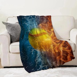 Turamurra Fire and Water Softball Blanket, Sports-Themed Fleece Throw with Dynamic Softball Design, Soft Cozy Lightweight Blanket, for Softball Players and Fans, 50x60 in,Decor