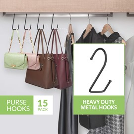 OMHOMETY 15 Pack Purse Hanger for Closet, Super Sturdy Purse Hooks, Hanging Backpack Bag Holder, Closet Organizers and Storage, Black