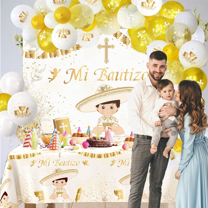 57Pcs Mi Bautizo Banner Backdrop Balloons Arch Garland Tablecloth Kit