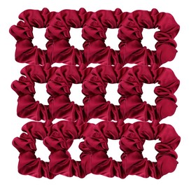 12 Pcs Premium Satin Silk Scrunchies Hair Ties for Women Girls Bracelets Ponytail Holder Hair Bands Elastic Ropes Hair Bun Accessories (Basic 12Pcs-Wine)