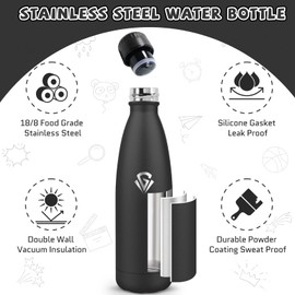 HoneyHolly Stainless Steel Water Bottle, 500 ml, BPA-Free, Thermos Flask, 18/8 Stainless Steel, Children's Water Bottle, Double-Walled Vacuum Insulated, Thermos Flask for School, Outdoor, Camping,