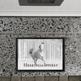 trendaffe Galloping Door Mat with Horse for Every Horse Lover A Must Have Rider Shoe Scraper with Horse Motif in Grey