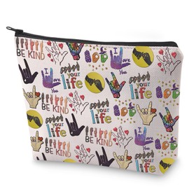 BLUPARK ASL Sign Language Gift Be Kind Makeup Bag Special Education Support Gift ASL Teacher Gift, Be Kind, Retro