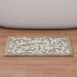 Madison Park Serene 100% Cotton Tufted Bathroom Rug - High & Low Tufting Floral Leaf Design, Quality Luxurious Plush Medium Pile Bath Mat Absorbent, Quick Dry, Shower Room Décor, 21x34 Taupe