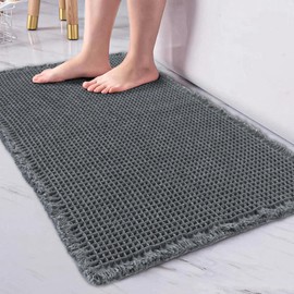 WONGS BEDDING Bathroom Rug 80 x 50 cm, Super Absorbent Non-Slip Bath Mat, Waffle Bath Mat, Washable for Shower, Bath and Toilet