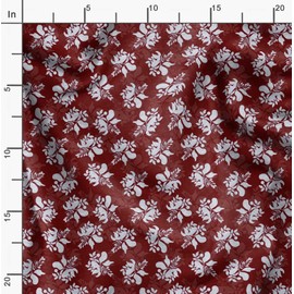 Soimoi Red Cotton Canvas Fabric Artistic Leaf & Floral Printed Fabric 1 metre 56 Inch Wide