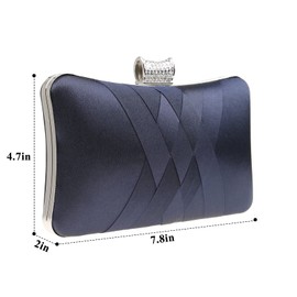 DA BODAN Fashion Womens Jane Satin Diamante Clutch Rhinestone Evening Bridal Prom Party Handbag Crossbody Purse Chain Bag (Dark blue)