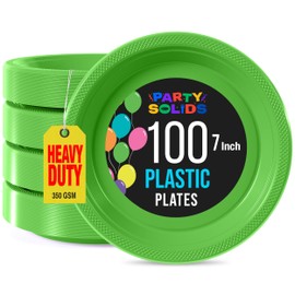 Exquisite Party Solids Lime Green Plastic Plates For Party 7" Lime Green Disposable Plates Heavy Duty 100 Pcs Plastic Dinnerware Sets Heavy Duty 350 GSM Disposable Dinnerware Set