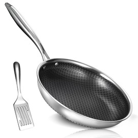 USELUCK 12 Inch Nonstick Frying Pan, Stainless Steel Skillet with Honeycomb Surface, Induction Compatible, Oven & Dishwasher Safe, PFAS-Free Cookware