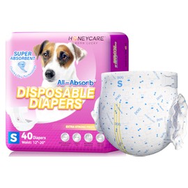 HONEY CARE All-Absorb Disposable Female Dog Diapers Small Size, Improved, 40 Count, Super Absorbent, Breathable, Wetness Indicator (Pack of 1, 40 Count Total)