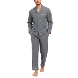 COLORFULLEAF Men's 100% Cotton Pajamas Set Button Down Pajamas for Men Long Sleeve Mens Loungewear Sets with Pockets(Grey L)