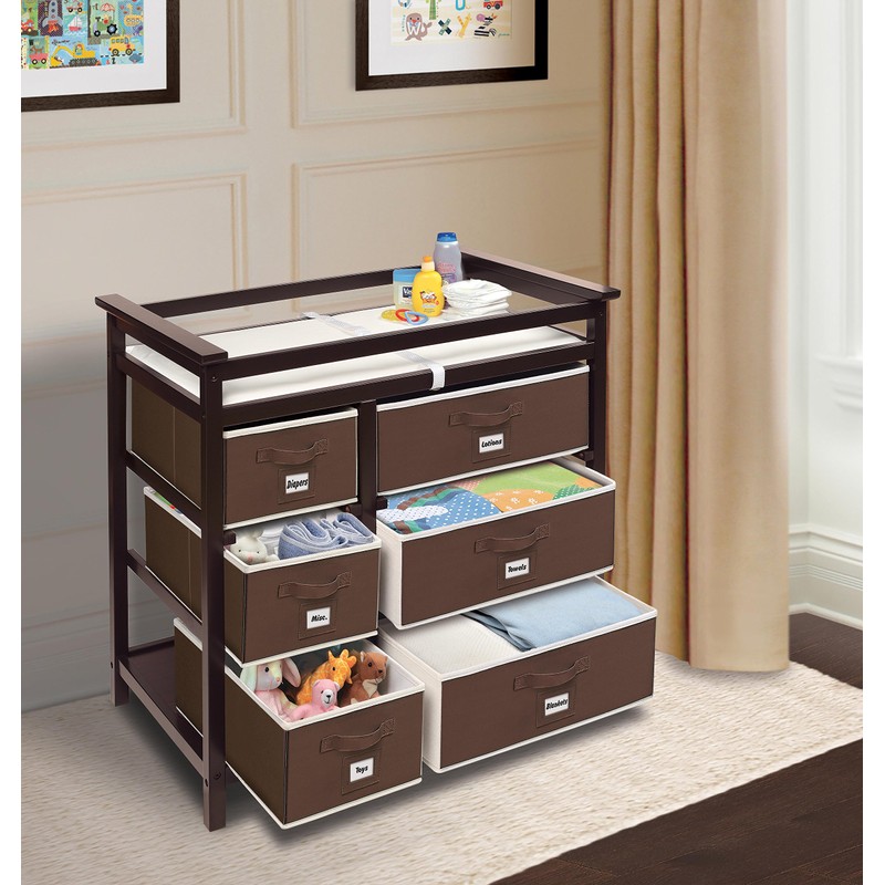 Badger Basket Modern Baby Changing Table with 6 Storage Drawers