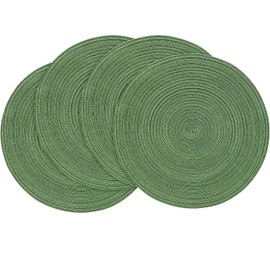 Floroom Floroom 15 Inch Round Braided Placemats Set of 4, Washable Heat Resistant Cotton Polyester Circle Place Mats for Kitchen Dining Table - Forest Green