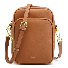 Kattee Leather Crossbody Bags for Women, Small Genuine Leather Purses and Handbags, Shoulder Cross Body Bag for Woman, Caramel