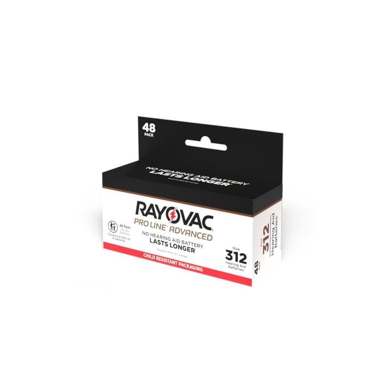 Newest Rayovac Proline Advanced Size 312, Active Core. 48 Batteries,