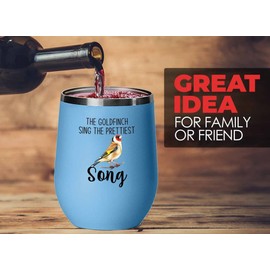 Flairy Land Bird Lover Blue Edition Wine Tumbler 12oz - Prettiest song - Hummingbird Nest Cage Parrot Dad Gardening Outdoor Birdwatcher Feeder