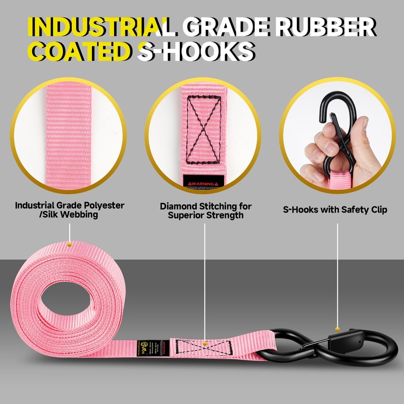 4Pcs Ratchet Tie Down Straps Kit for 2400lb Break Strength