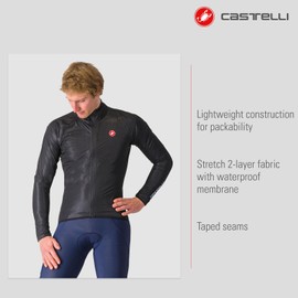 CASTELLI Men’s Squall Shell Jacket, Full Waterproof, Windproof Lightweight Reflective Jacket, Road Cycling & Gravel Biking - Light Black/Silver Gray - Large