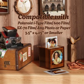 WINKINE Acrylic Polaroid Photo Storage Box & Frame, Photo Frame for Film 4.2’’x3.5’’ with Sliding Lid, Polaroid Storage Box for i-Type/600/SX-70/Instax Square Films, Amber, 2 Pack