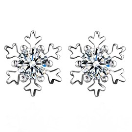 HAISWET 925 Sterling Silver White Snowflake Stud Earrings Clear Zircon