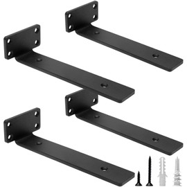 HITOMEN Heavy Duty Floating Shelf Brackets, 8-Inch (1/5'' Thick) Hidden Shelves Hardware, Iron L Brackets, Rustic Industrial Black Metal Wall Shelving Supports, 4 Pack