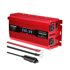 LVYUAN 1500W Car Power Inverter 12V to 110V DC to AC with 2 US Sockets, Cigarette Lighter, LCD Display, USB Ports for Car, Home, Truck, Outdoor, Camping