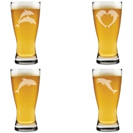 MIP 15 oz Beer Pilsner Glass Gift Set of 4 Dolphin Collection