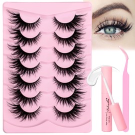 Veleasha Lashes Kit with Glue & Tweezer Cat Eye Lashes that Look Like Extensions Fluffy Faux Mink Lashes Wispy Fox Eye Lashes Natural Look 7 Pairs Fake Eyelashes Pack (Cat Eye) | Veleasha