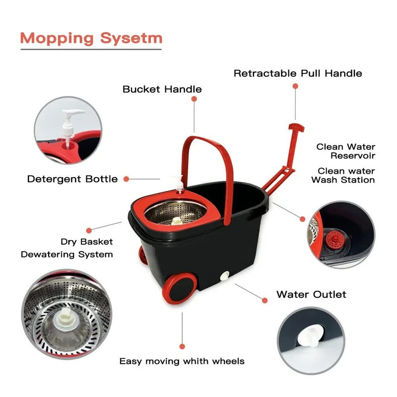 Easy Spin Dry Floor Mop Stainless Steel Bucket with Wheels