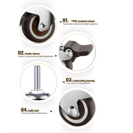 GBL 2" Heavy Duty Caster Wheels with 2 Brakes + Bolts - up to 440Lbs - Set of 4 No Floor Marks Silent Castor for Furniture - Rubbered Trolley or Pallet Swivel Wheels