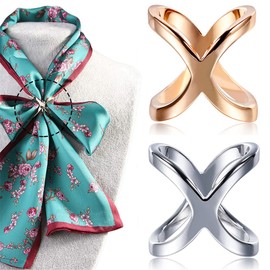 2PCS Elegant Women X-Shape Silk Scarf Clip Ring Wrap Clamp Silk Scarf Clasp Holder Ladies Scarves Scarf Rings Jewelry for T-Shirt Neckerchief Shawl Thin Silk Scarves Girls Ladies (Gold+Silver)