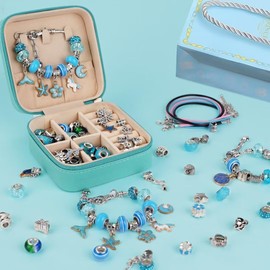 Charm Bracelet Making Kit, Kid Jewelry Making Kit for Girls 8-12, Unicorn Craft Kits for Teen Girls Toys Ages 3-10 Years Old Girl Gifts Trendy Stuff Birthday Christmas Gift with Initial Jewelry Box- L