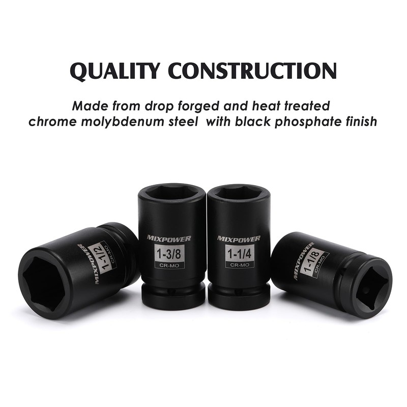 MIXPOWER 9PCS 1"Drive Impact Deep Socket Set, 6 Point, 1"