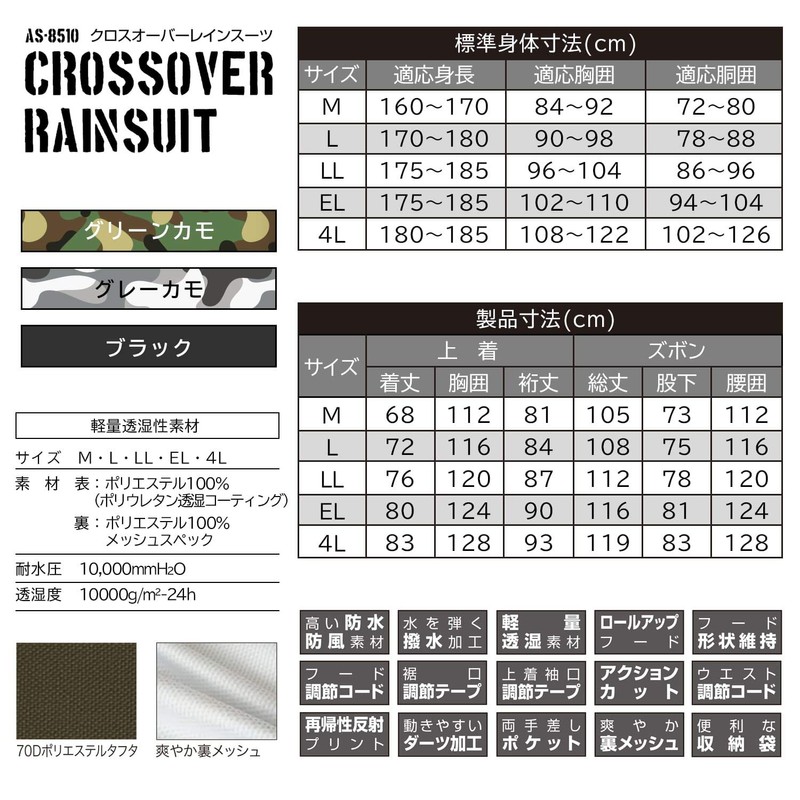 makku Raincoat Crossover Rain Suit, Black