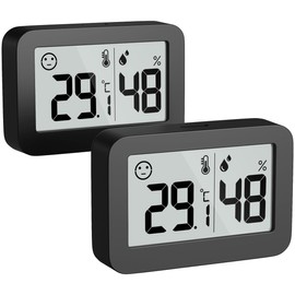 DOOMAY Mini Hygrometer Indoor Thermometer, Digital Humidity Gauge with Celsius Fahrenheit Switch Button,Humidity Meter Temperature Monitor for Babyroom Cellar Reptile Incubator Closet,2-Pack,Black